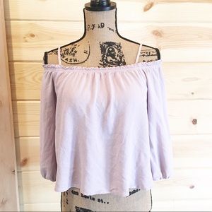 Lush Off The Shoulder Crop Top Dusty Lilac
